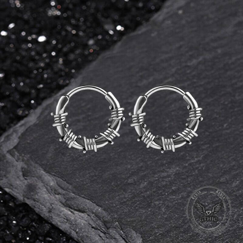 Vintage Rattan Wrapped Stainless Steel Hoop Earrings