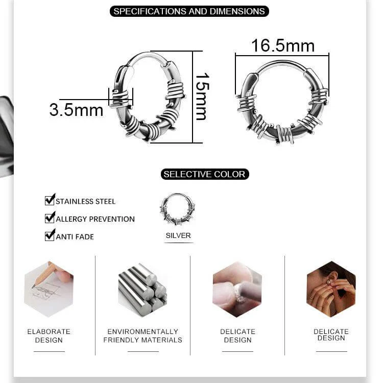 Vintage Rattan Wrapped Stainless Steel Hoop Earrings