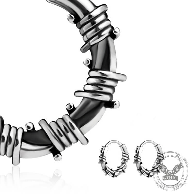 Vintage Rattan Wrapped Stainless Steel Hoop Earrings