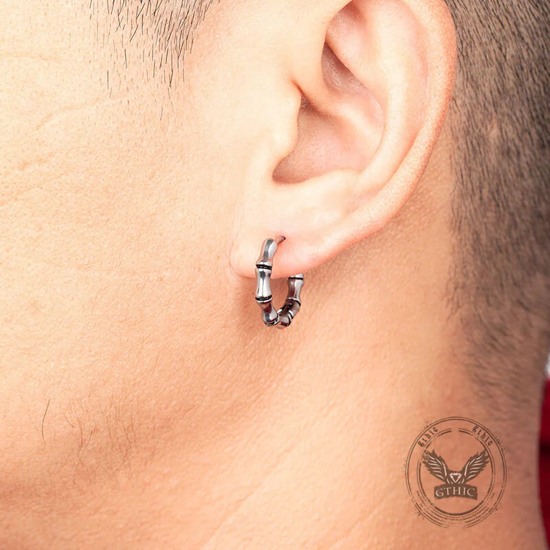 Punk Bamboo Stainless Steel Hoop Earrings