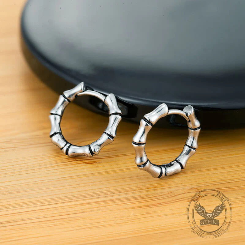 Punk Bamboo Stainless Steel Hoop Earrings