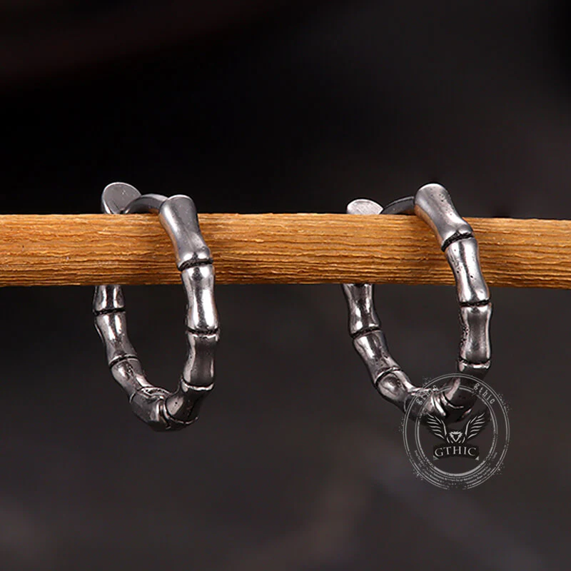 Punk Bamboo Stainless Steel Hoop Earrings