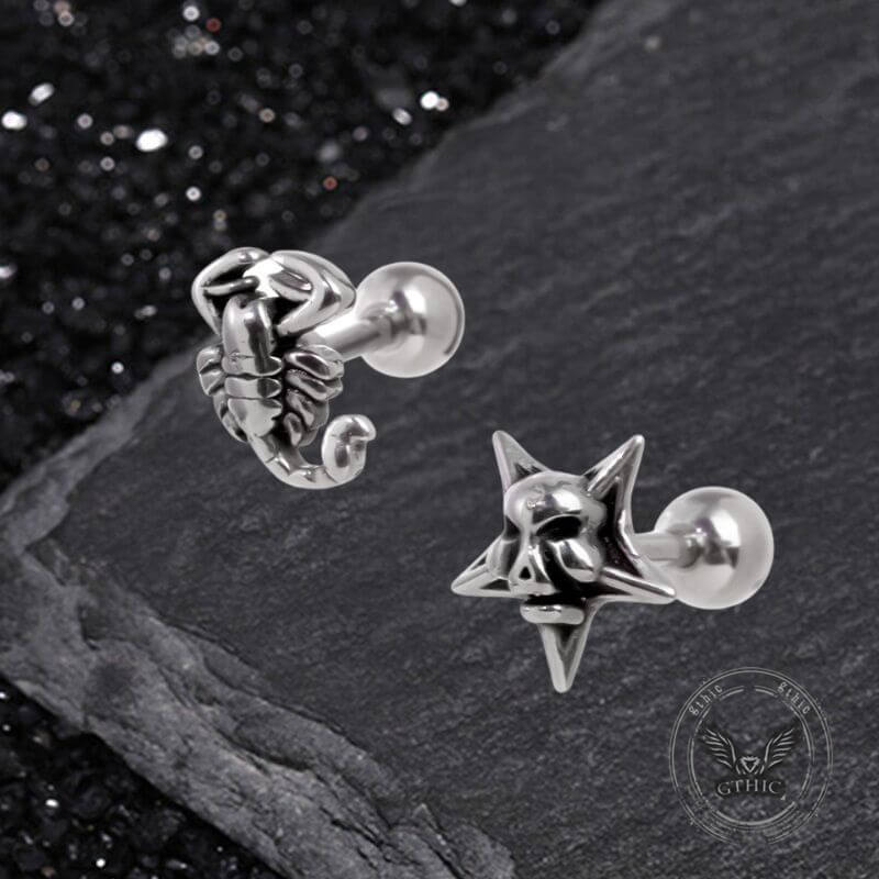 Punk Multi-Style Skull Heart Stainless Steel Earrings Set