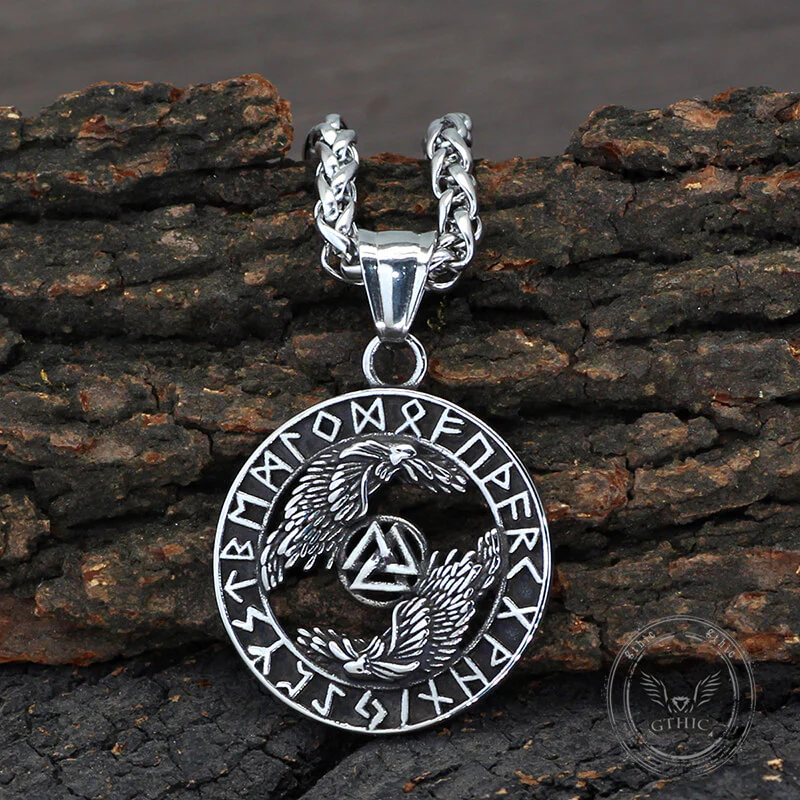 Viking Odin Raven Valknut Rune Stainless Steel Pendant