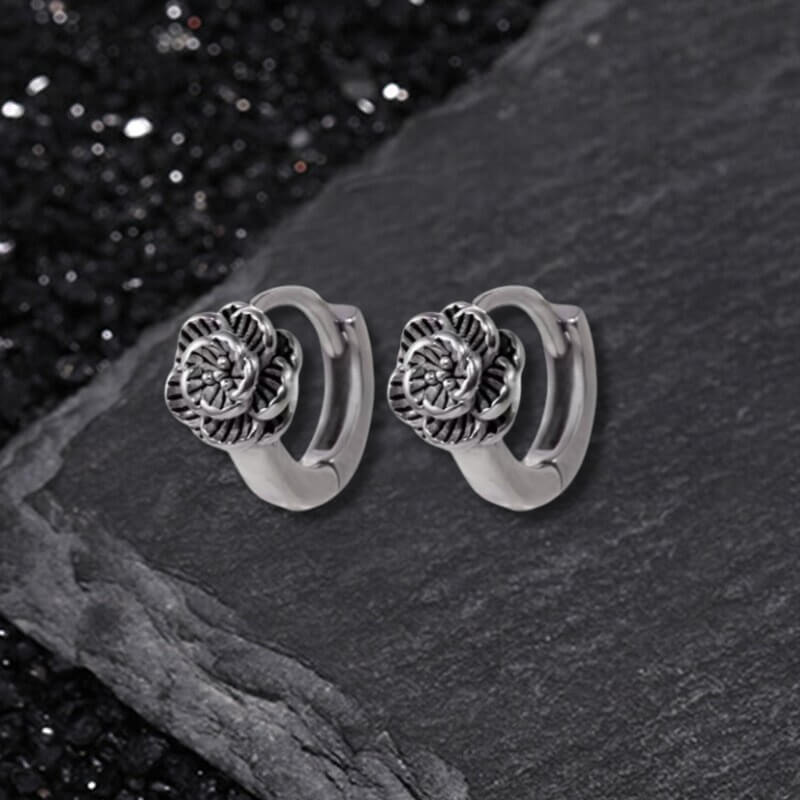 Retro Flower Smiley Star Stainless Steel Punk Earrings