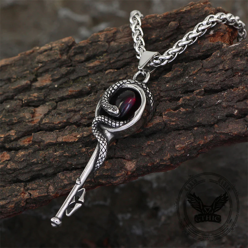 Gothic Snake Wrap Key Stainless Steel Gemstone Pendant