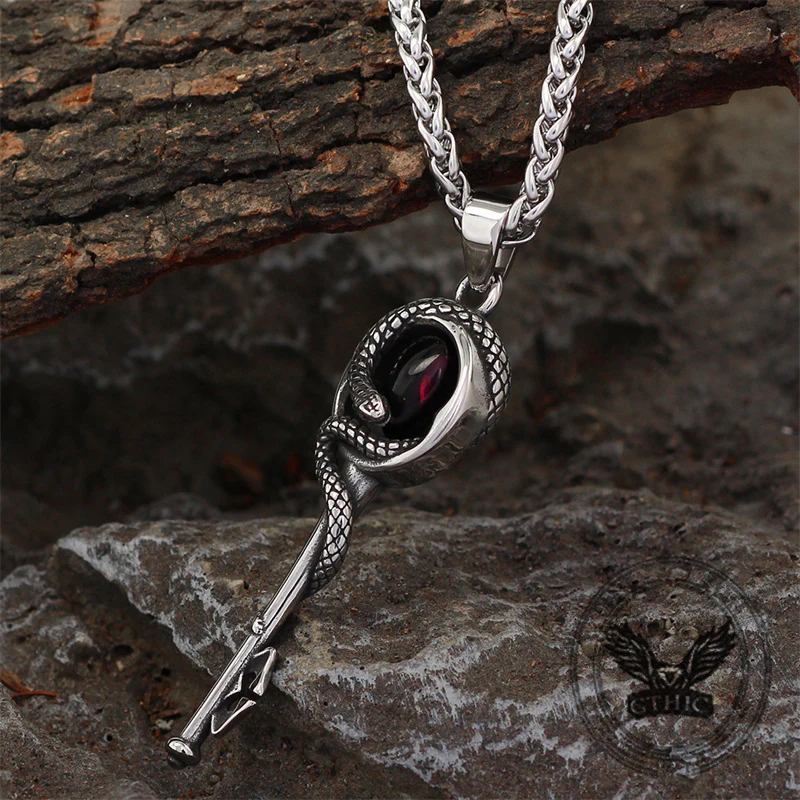 Gothic Snake Wrap Key Stainless Steel Gemstone Pendant