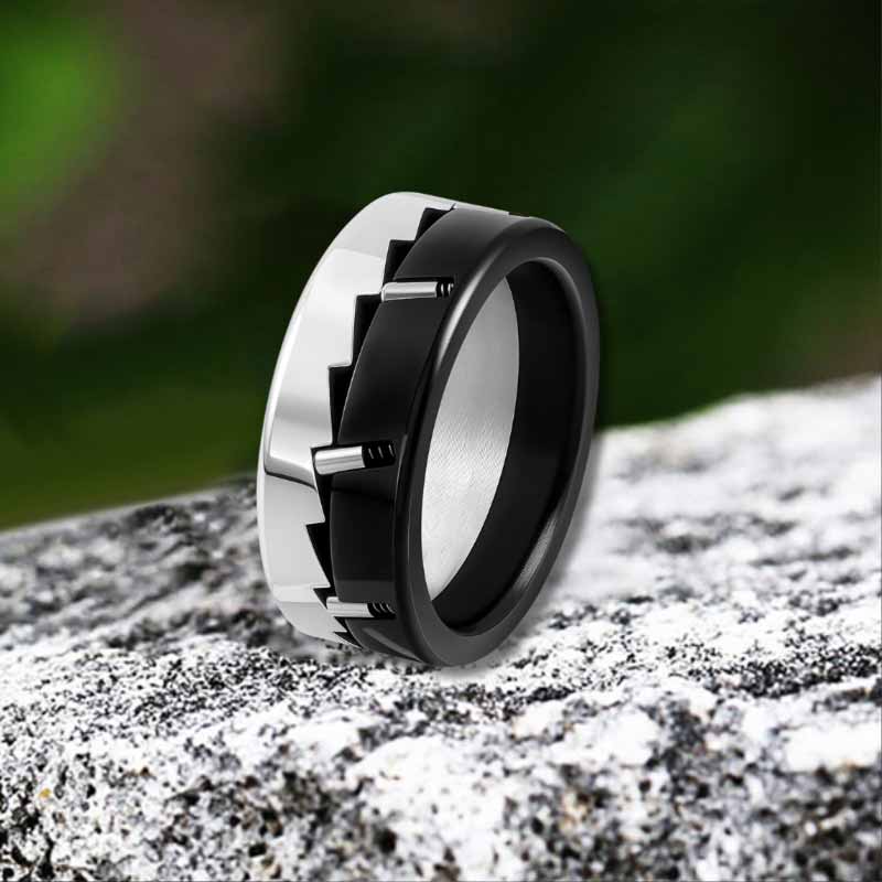 Simple Mechanical Ratchet Stainless Steel Spinner Ring