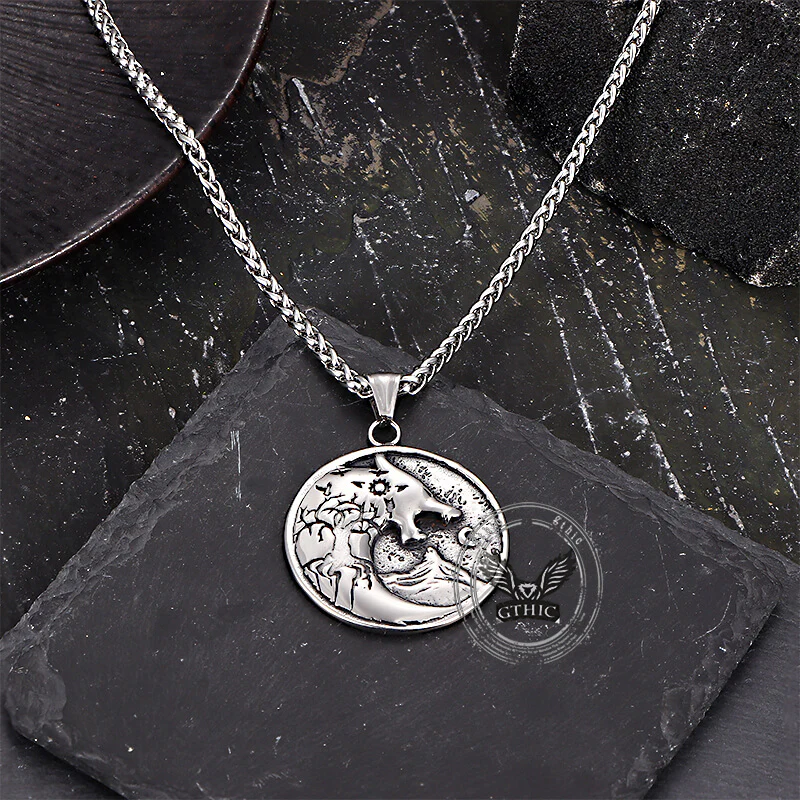 Vintage Viking Roaring Wolf Head Stainless Steel Pendant
