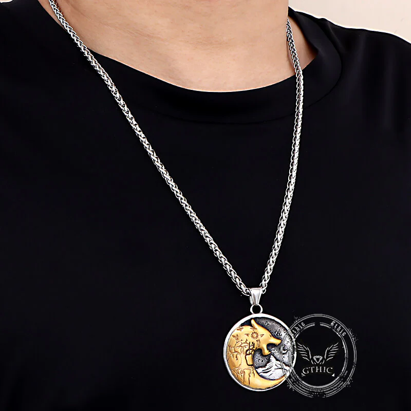 Vintage Viking Roaring Wolf Head Stainless Steel Pendant