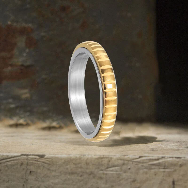 Simple 4mm Gear Pattern Stainless Steel Spinner Ring