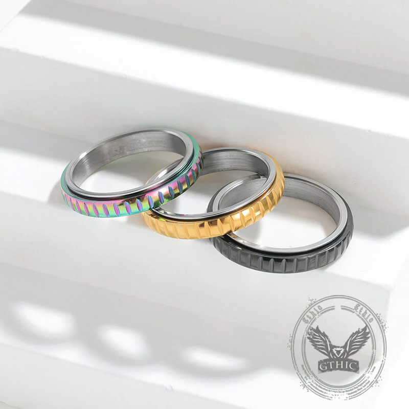 Simple 4mm Gear Pattern Stainless Steel Spinner Ring