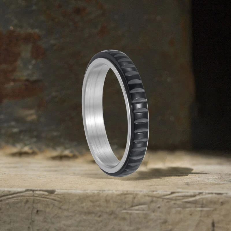 Simple 4mm Gear Pattern Stainless Steel Spinner Ring