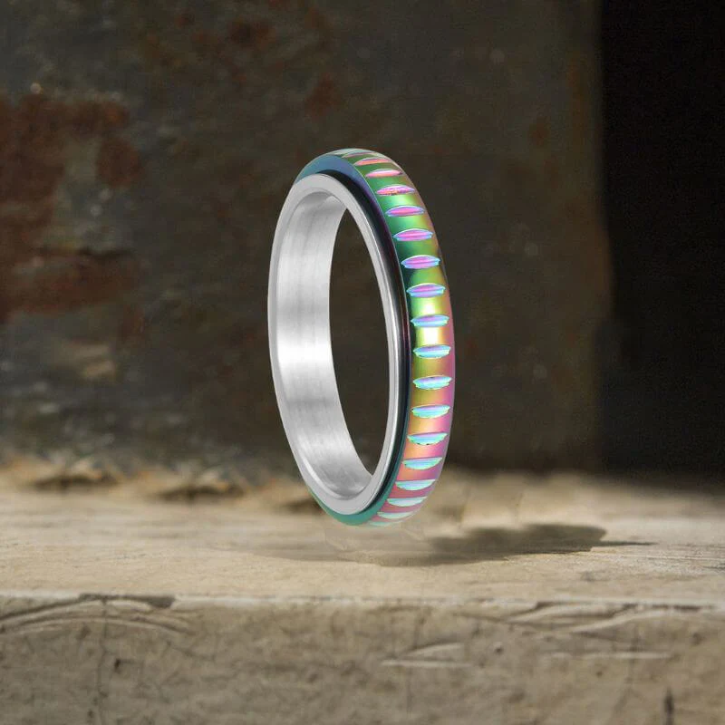 Simple 4mm Gear Pattern Stainless Steel Spinner Ring