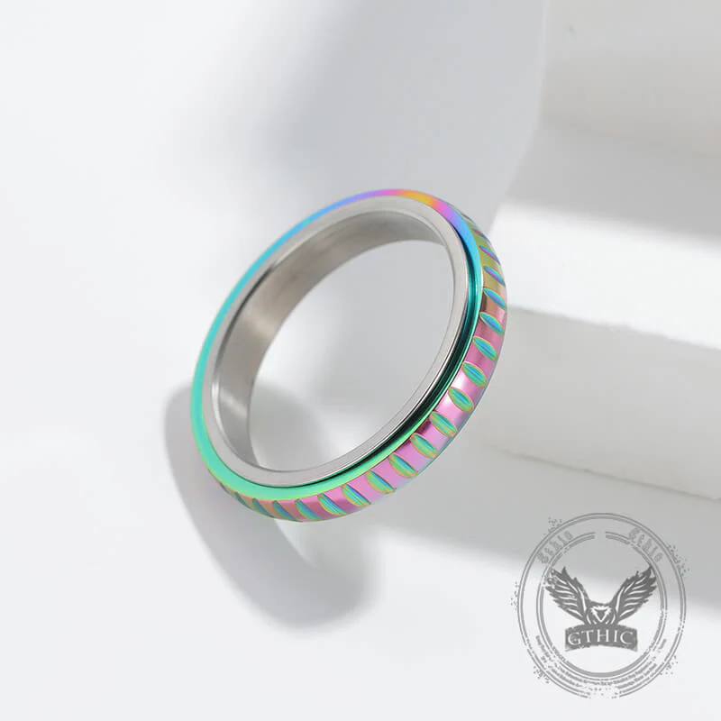 Simple 4mm Gear Pattern Stainless Steel Spinner Ring