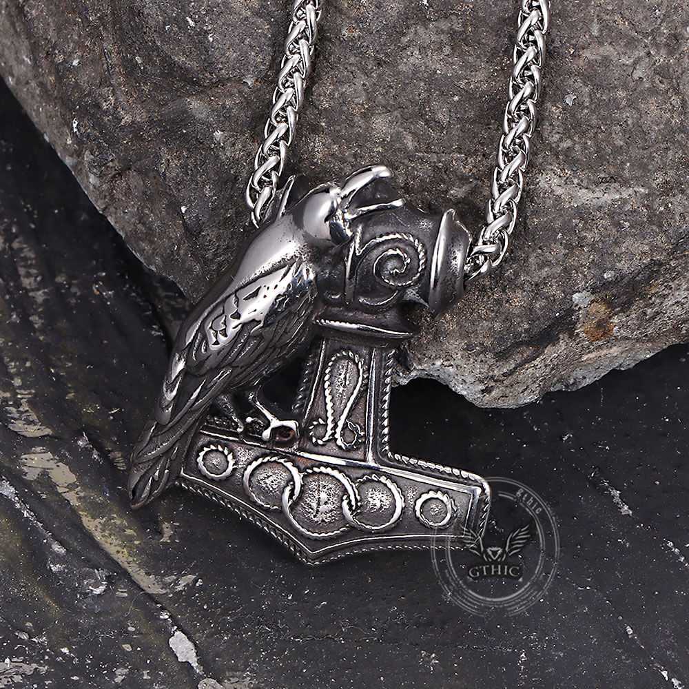Nordic Thor's Hammer Raven Stainless Steel Pendant