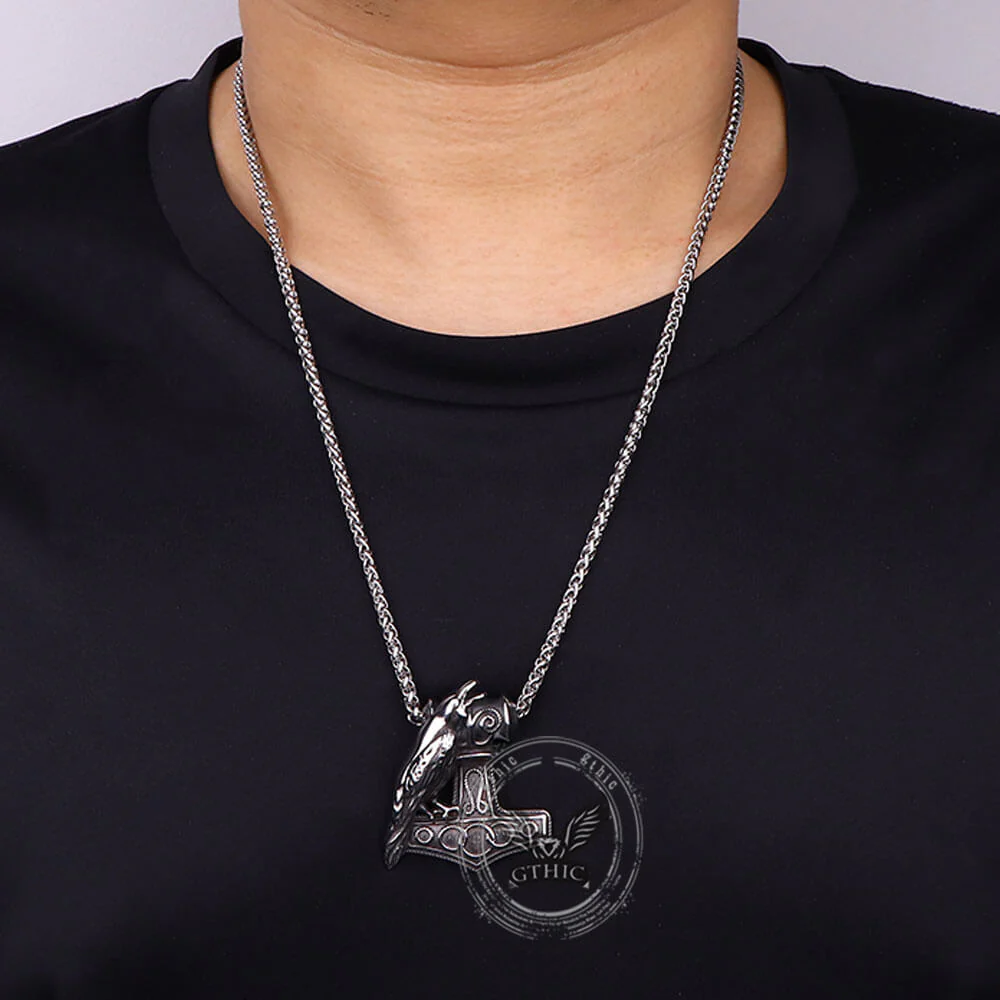 Nordic Thor's Hammer Raven Stainless Steel Pendant