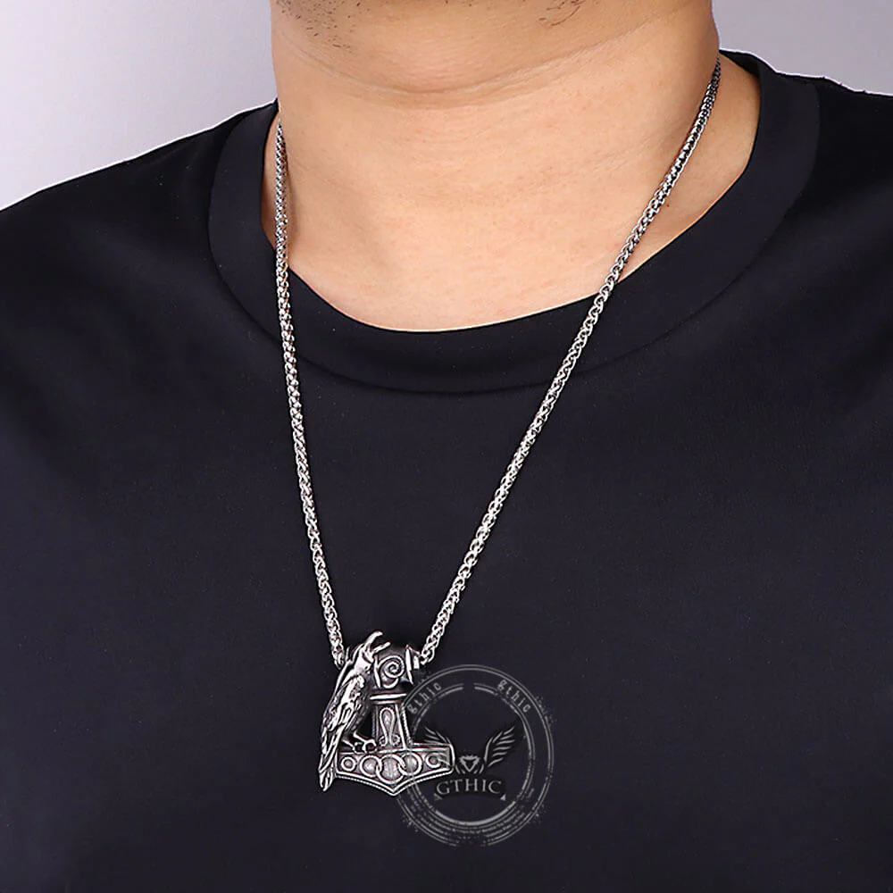 Nordic Thor's Hammer Raven Stainless Steel Pendant