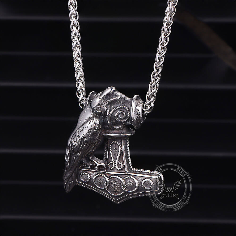 Nordic Thor's Hammer Raven Stainless Steel Pendant