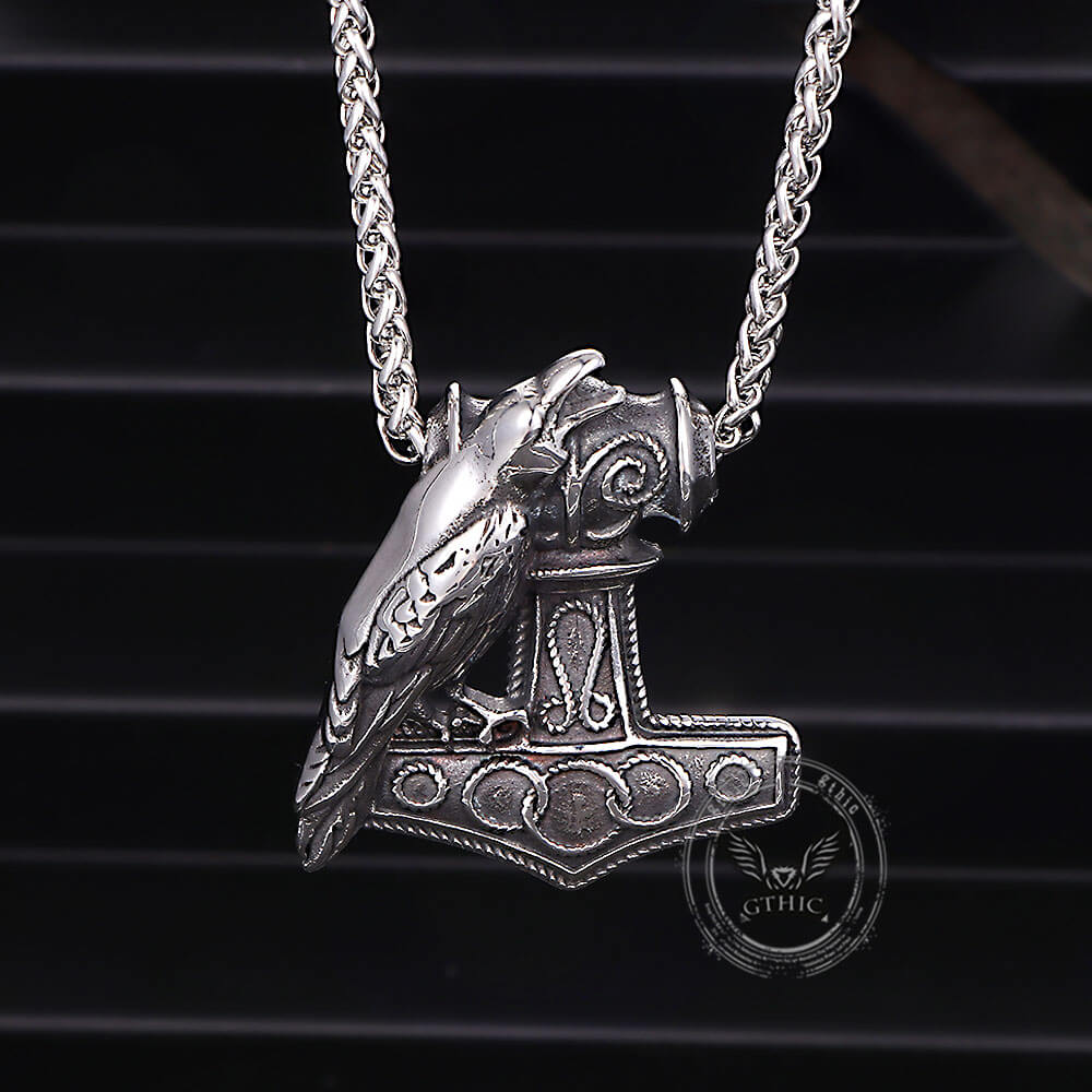 Nordic Thor's Hammer Raven Stainless Steel Pendant