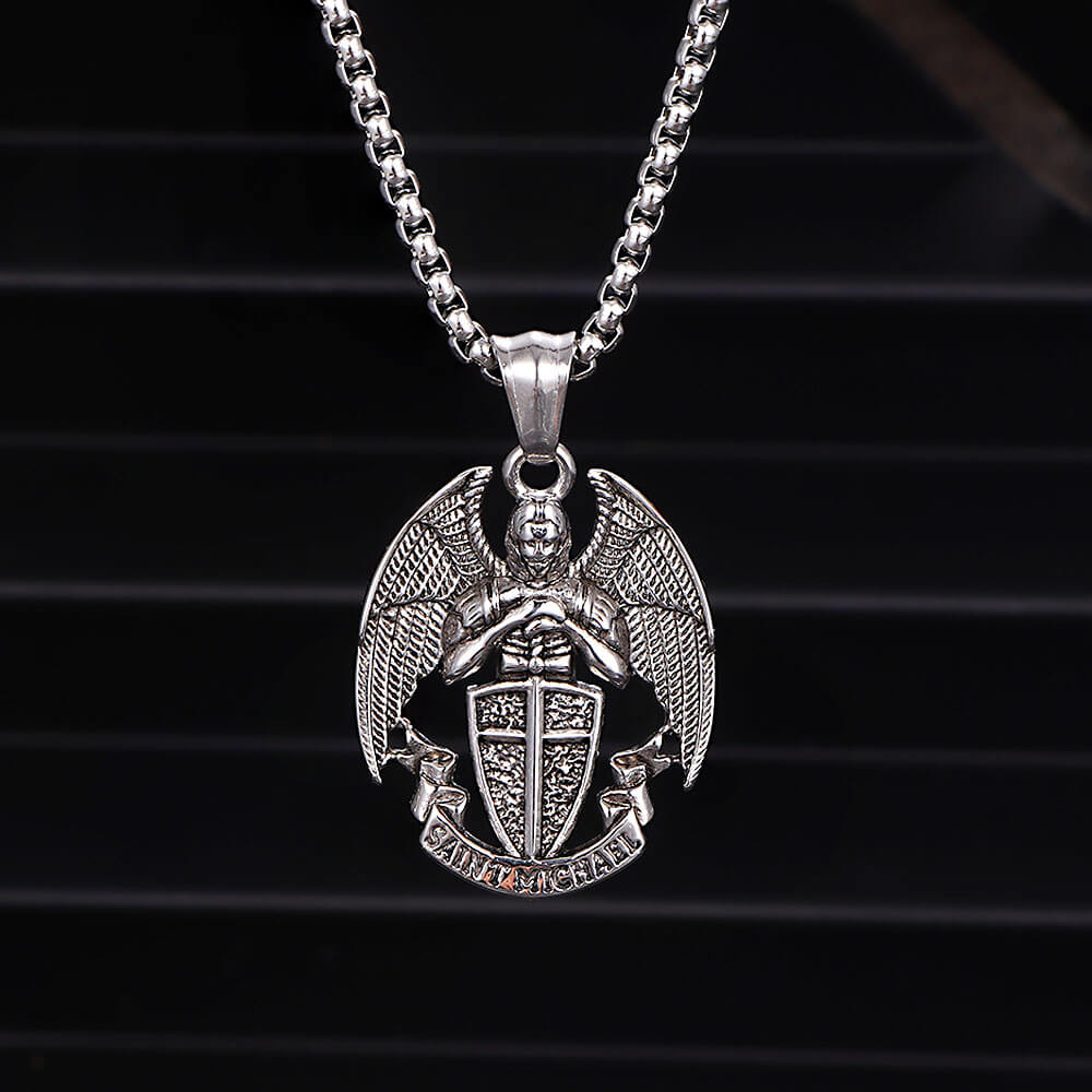 St. Michael Cross Shield Stainless Steel Pendant