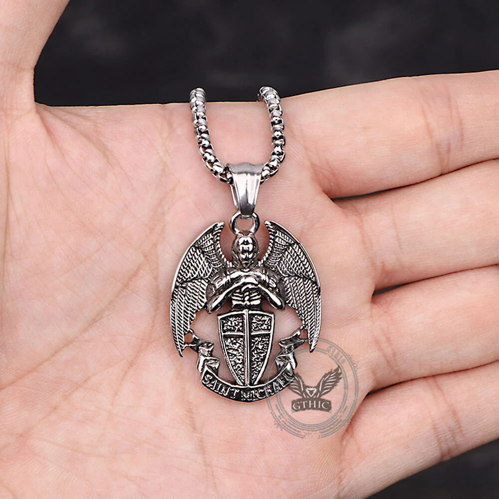 St. Michael Cross Shield Stainless Steel Pendant