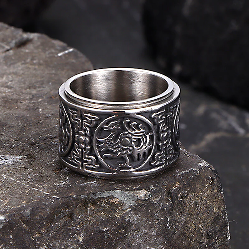 Vintage Four Mythical Beasts Stainless Steel Spinner Ring