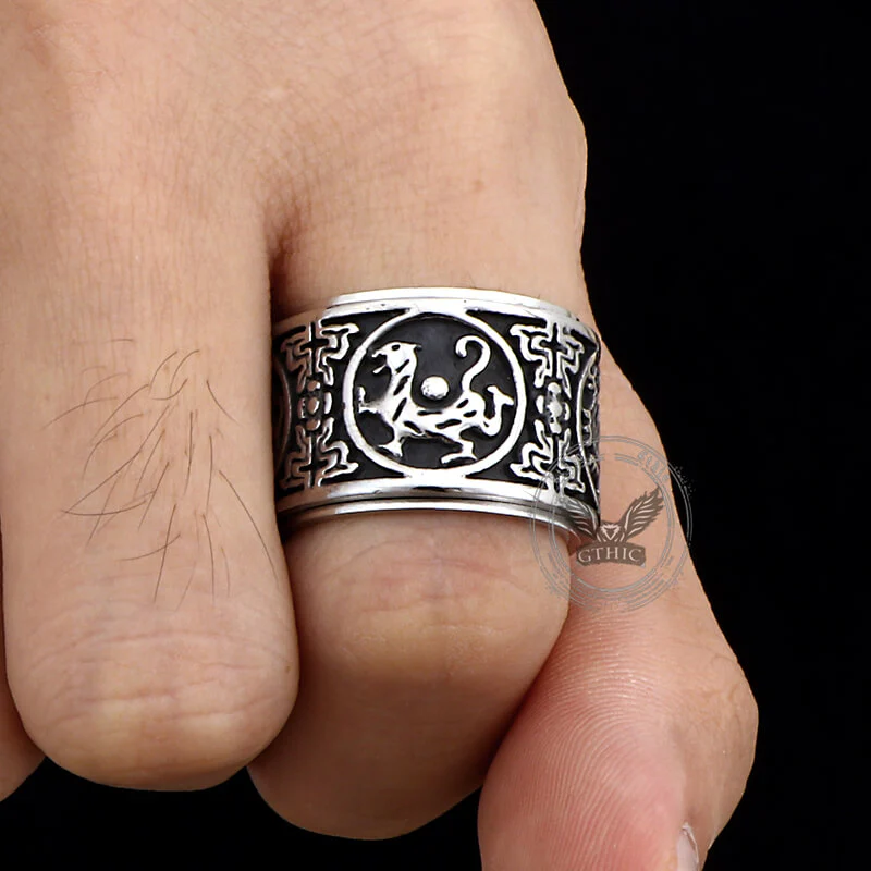 Vintage Four Mythical Beasts Stainless Steel Spinner Ring