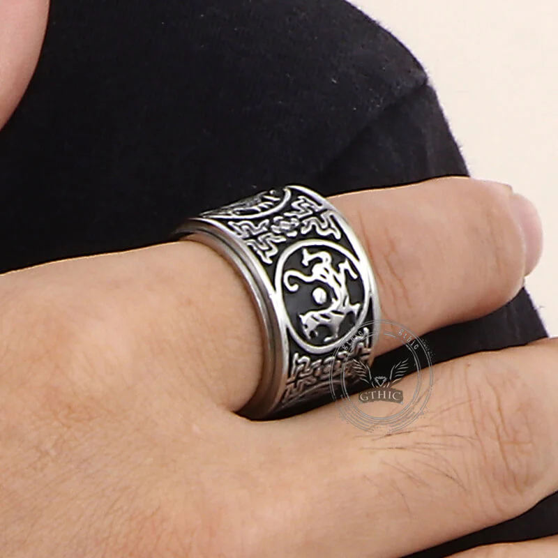 Vintage Four Mythical Beasts Stainless Steel Spinner Ring