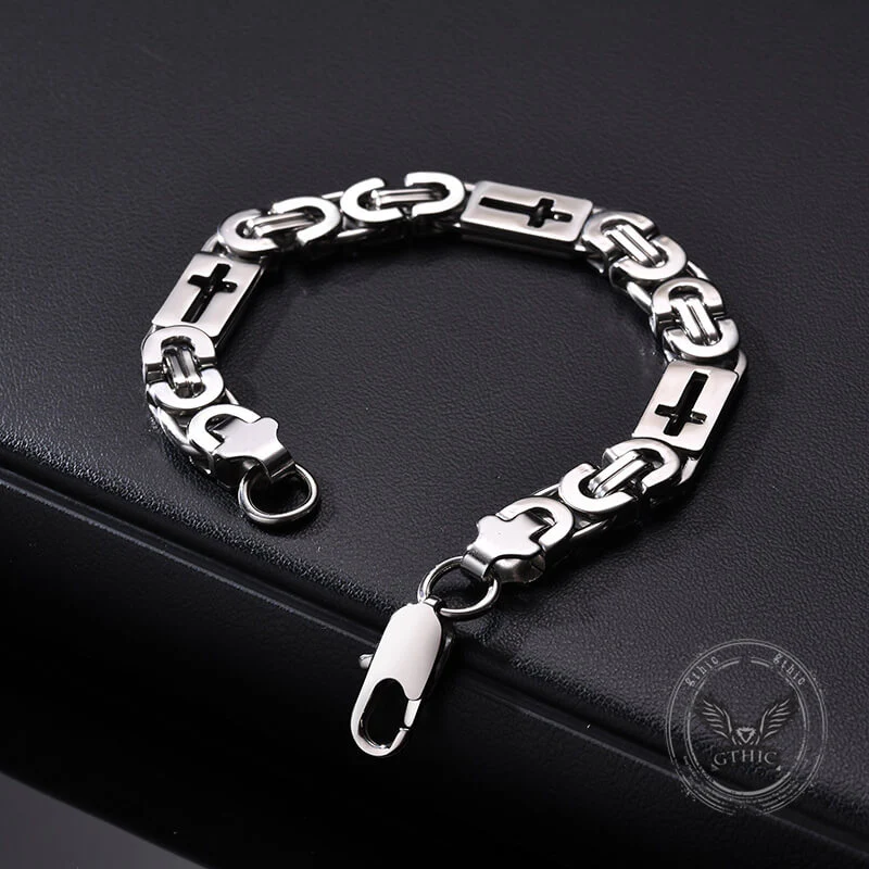 Punk Hollow Cross Byzantine Stainless Steel Bracelet