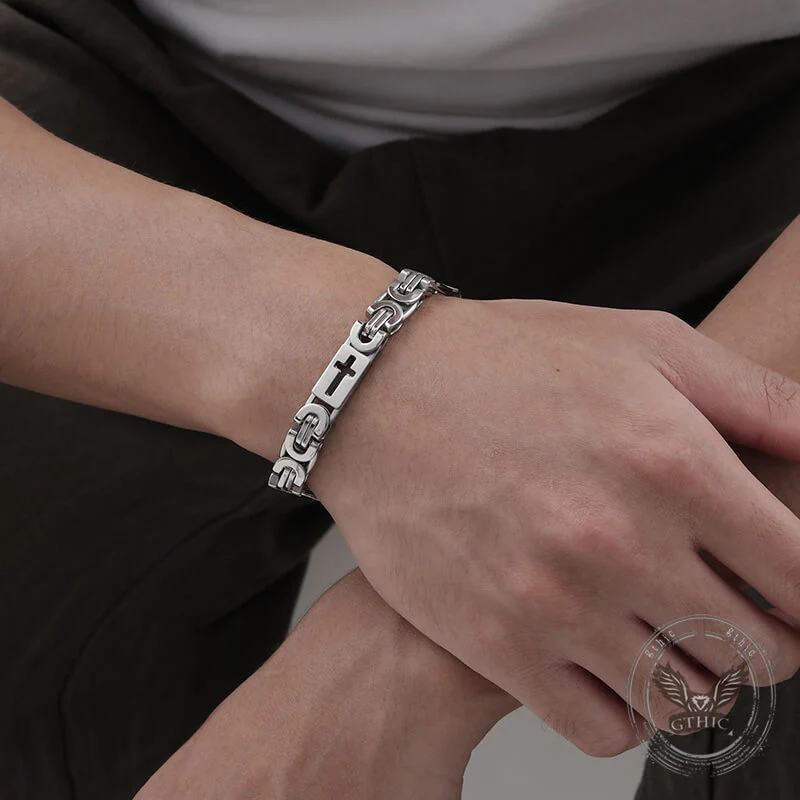 Punk Hollow Cross Byzantine Stainless Steel Bracelet