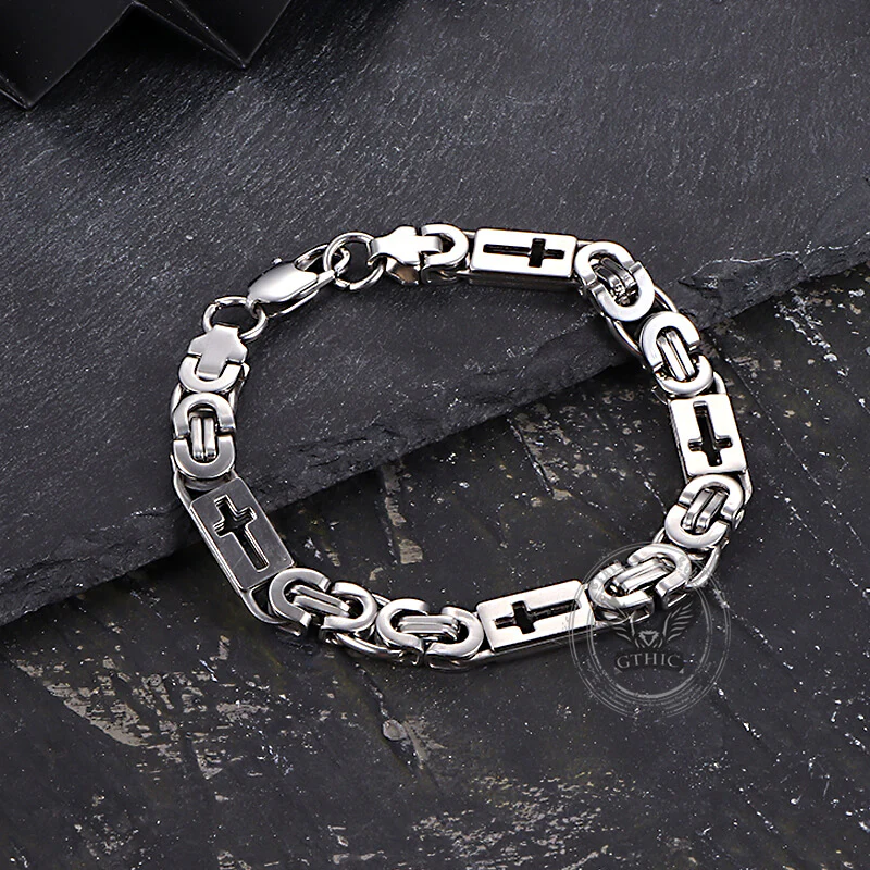 Punk Hollow Cross Byzantine Stainless Steel Bracelet
