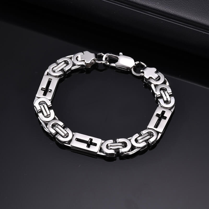 Punk Hollow Cross Byzantine Stainless Steel Bracelet