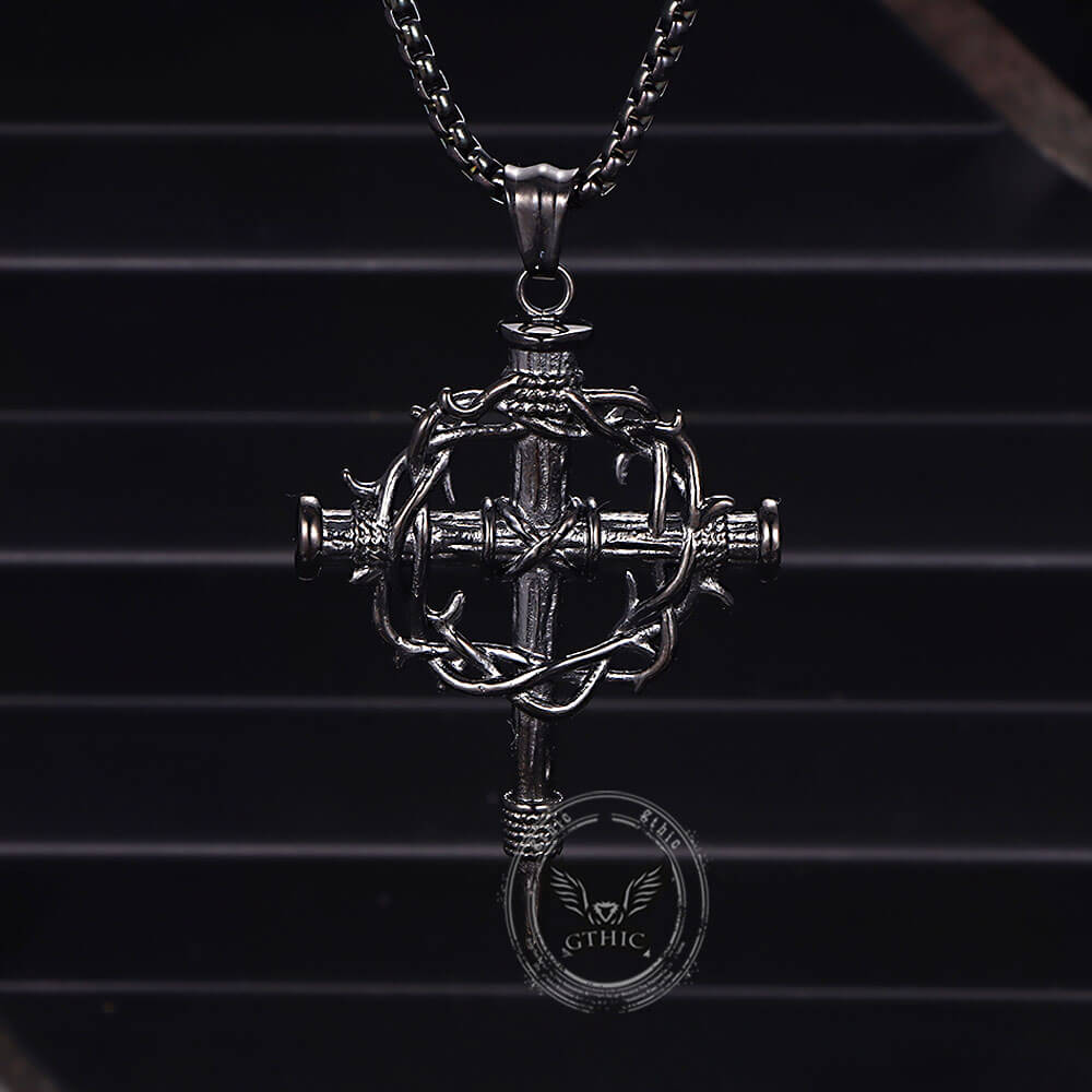 17660-vintage-thorn-wreath-stainless-steel-cross-pendant-12.jpg Vintage Thorn Wreath Stainless Steel Cross Pendant