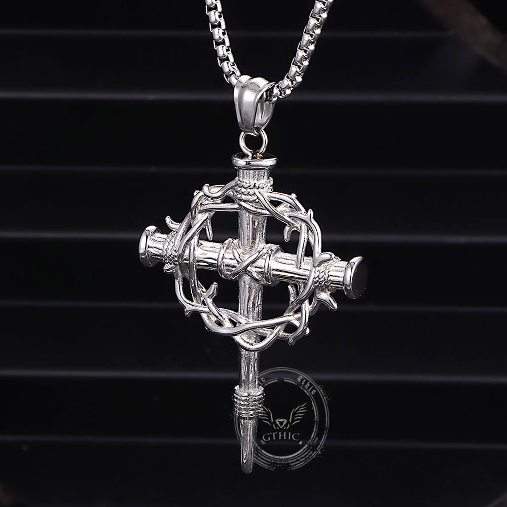17660-vintage-thorn-wreath-stainless-steel-cross-pendant-14.jpg Vintage Thorn Wreath Stainless Steel Cross Pendant