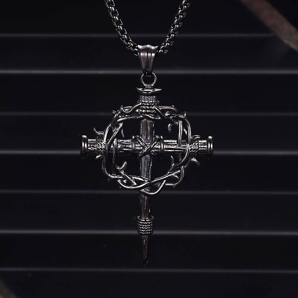 17660-vintage-thorn-wreath-stainless-steel-cross-pendant-8.jpg Vintage Thorn Wreath Stainless Steel Cross Pendant