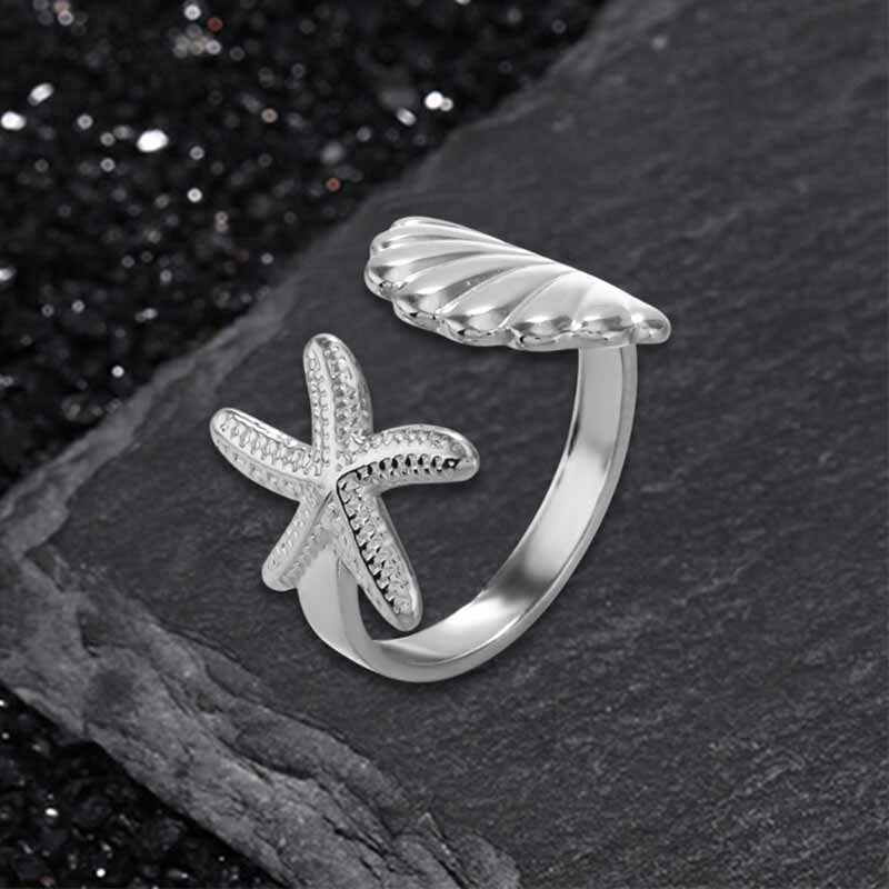 Fashion Starfish Shell Stainless Steel Open Ring