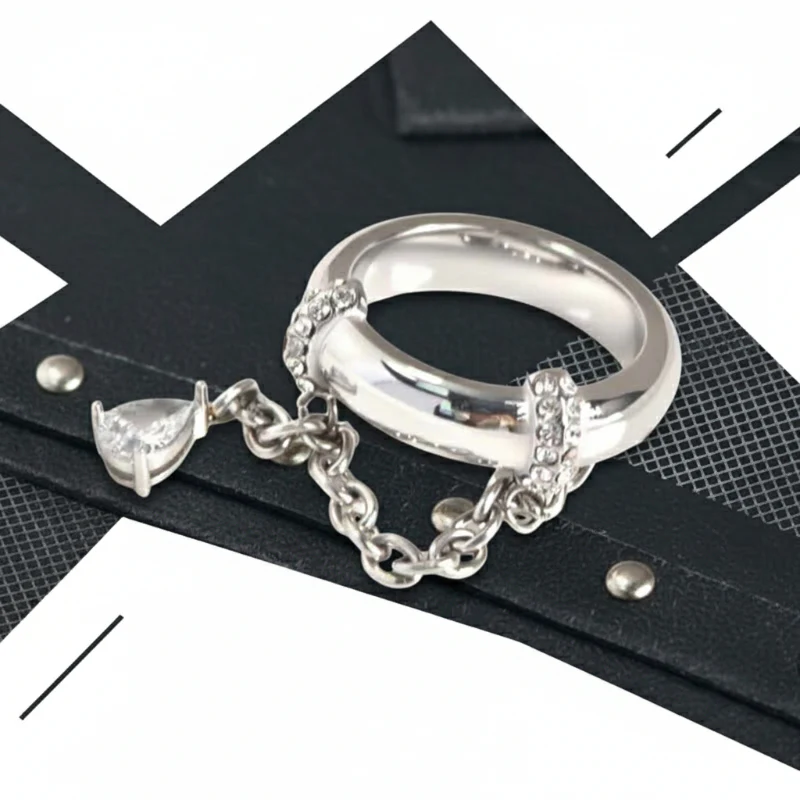 Simple Teardrop Pendant Chain Stainless Steel Ring