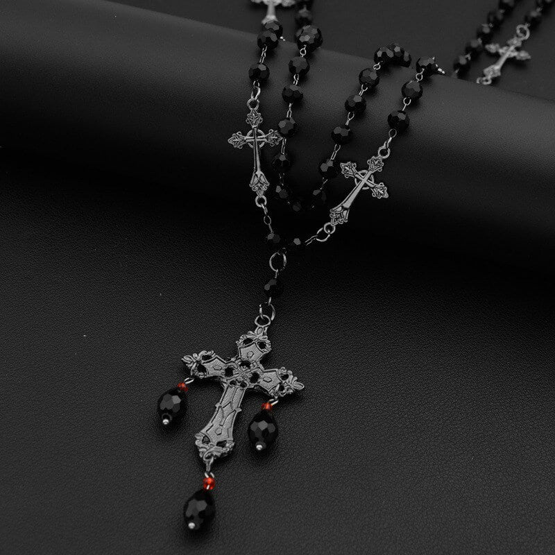 17713-gothic-cross-beaded-stainless-steel-stacking-necklace-1.jpg Gothic Cross Beaded Stainless Steel Stacking Necklace