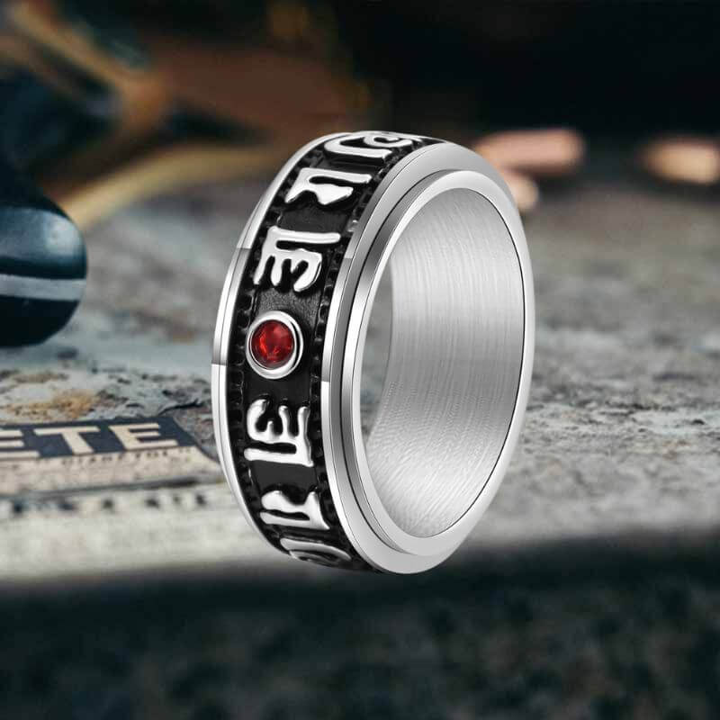 Punk Gem Six-Word Mantra Stainless Steel Spinner Ring