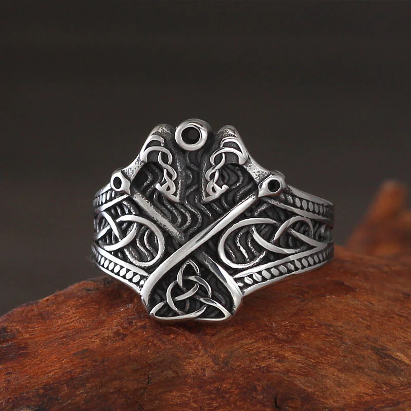 17742-vintage-double-axe-celtic-knot-stainless-steel-viking-ring-1.webp Vintage Double Axe Celtic Knot Stainless Steel Viking Ring