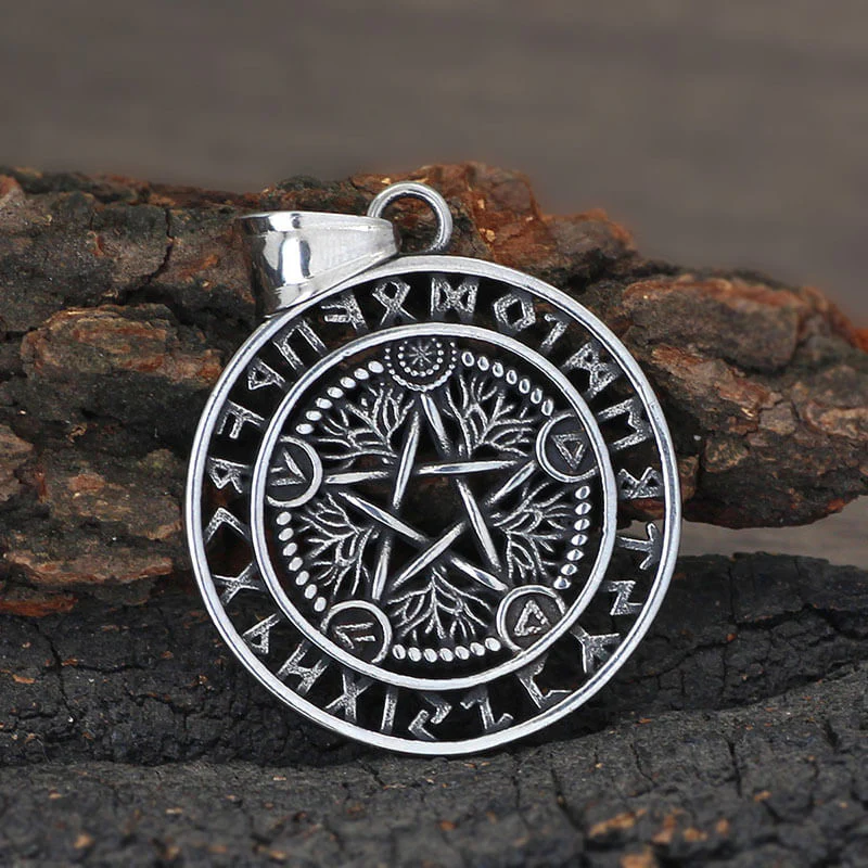 Viking Rune Pentagram Tree of Life Stainless Steel Pendant