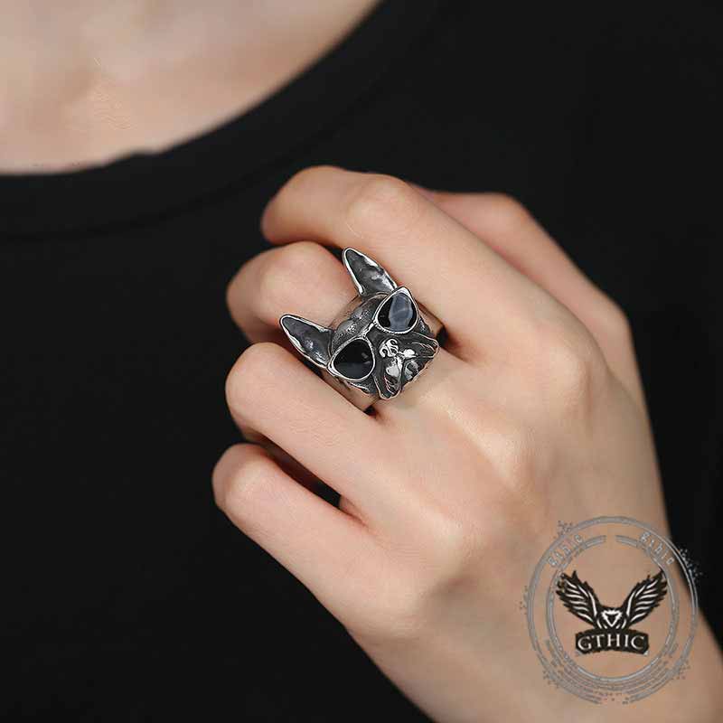 Retro Sunglasses Puppy Drip Glue Stainless Steel Ring
