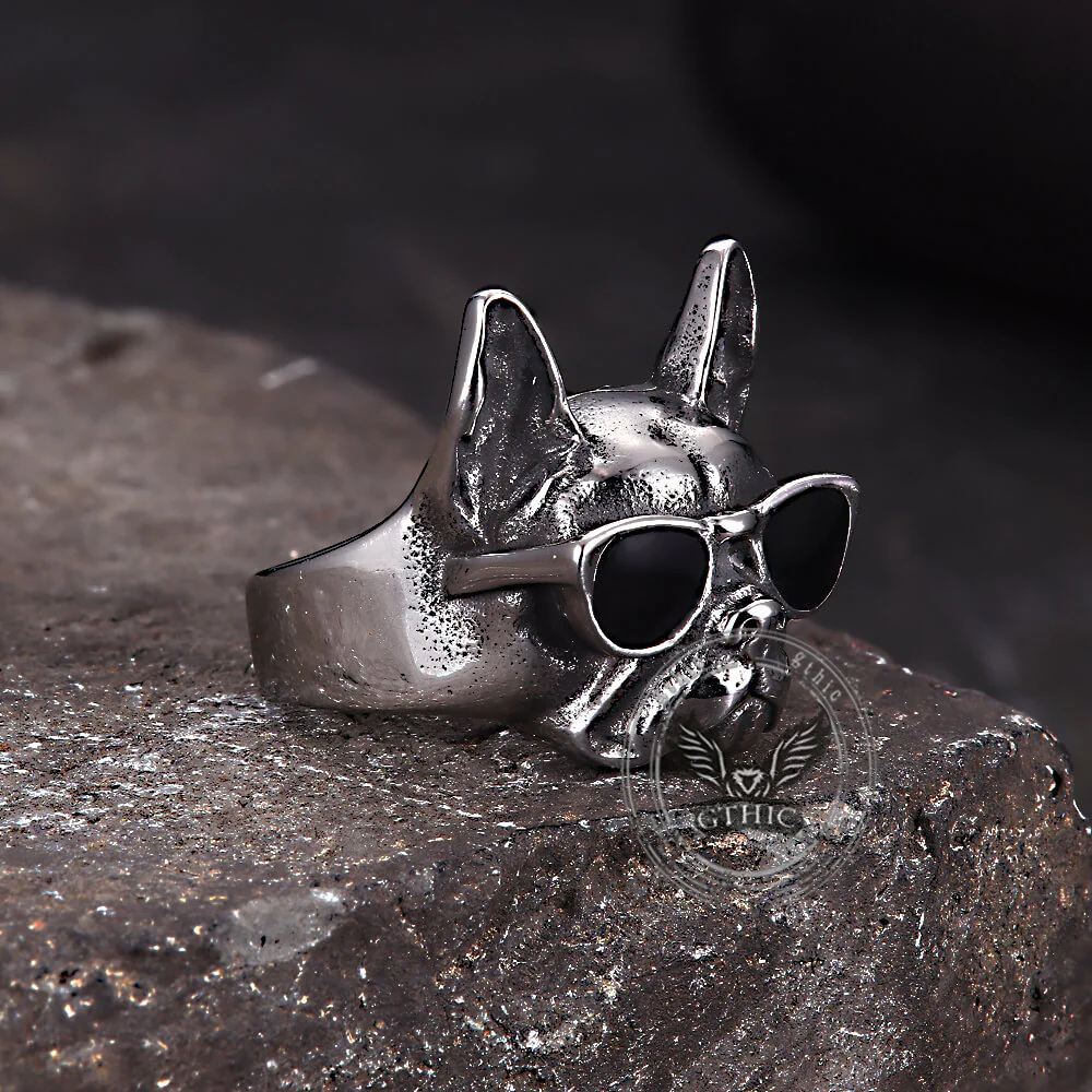 Retro Sunglasses Puppy Drip Glue Stainless Steel Ring