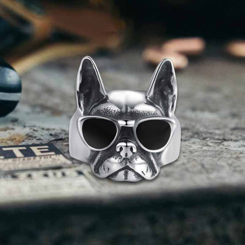 Retro Sunglasses Puppy Drip Glue Stainless Steel Ring