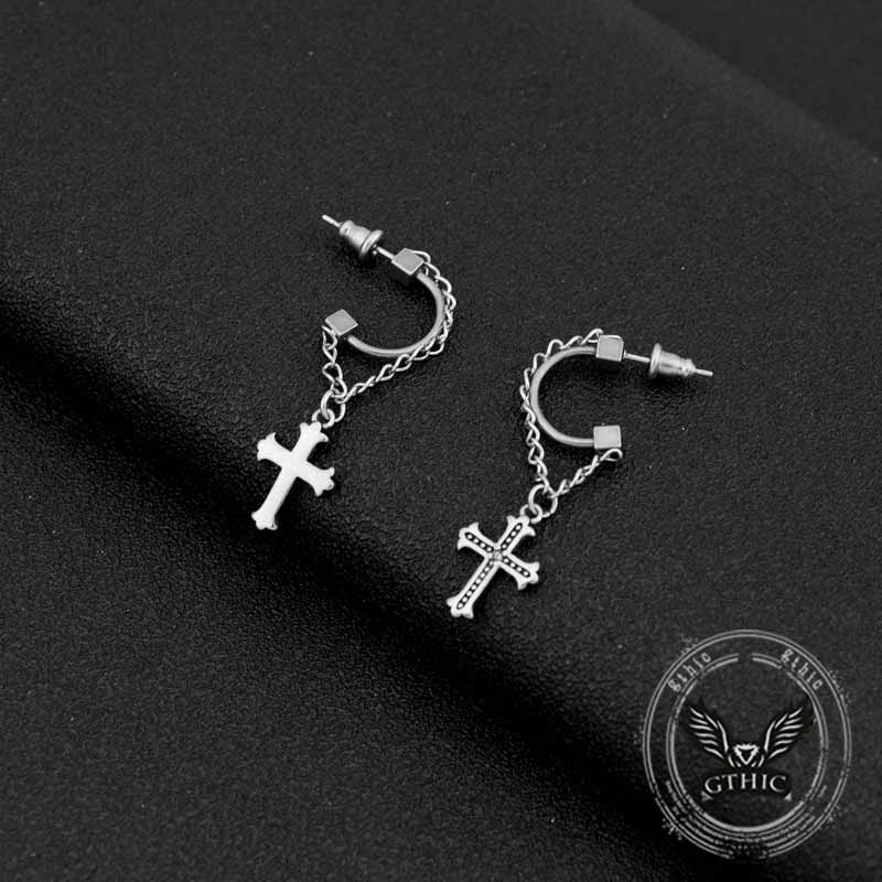 Punk Tassel Cross Stainless Steel Earrings