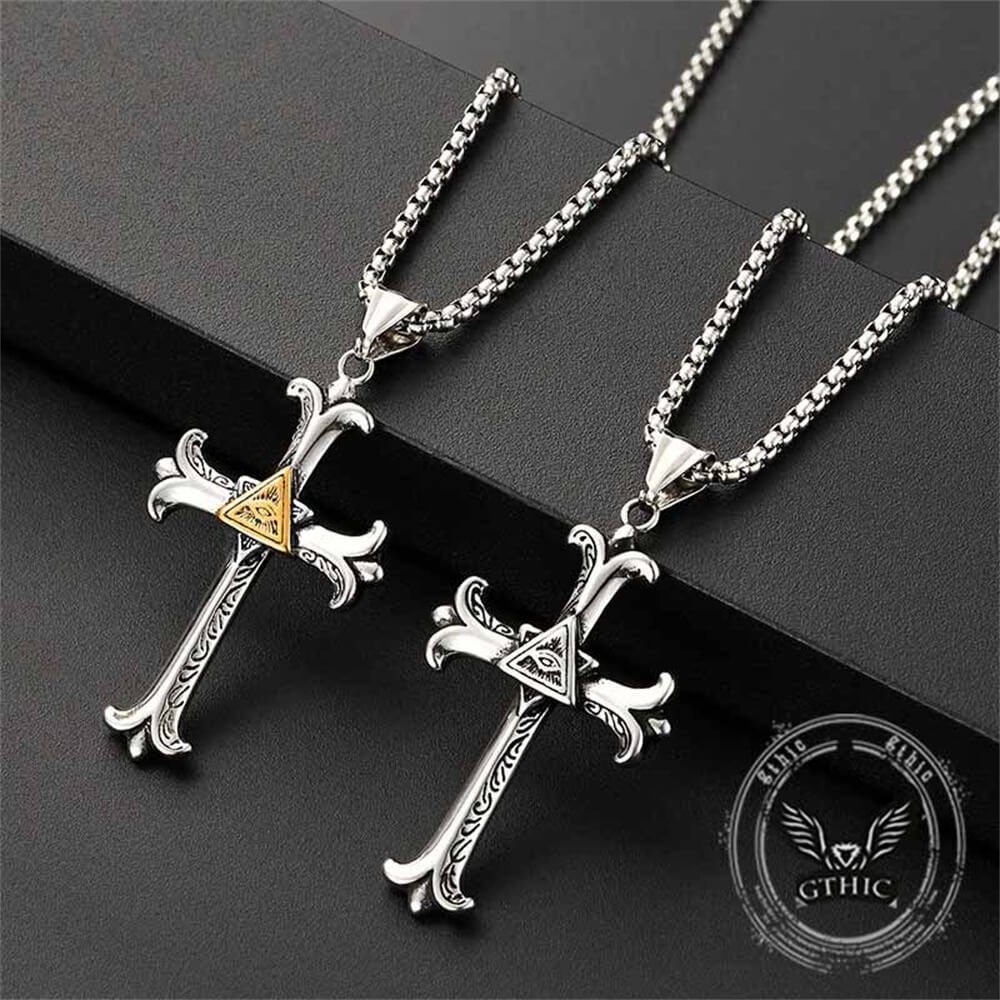 Vintage All-Seeing Eye Cross Stainless Steel Pendant