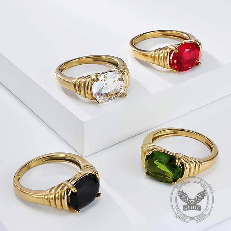 Fashionable Gemstone Stainless Steel Narrow Ring