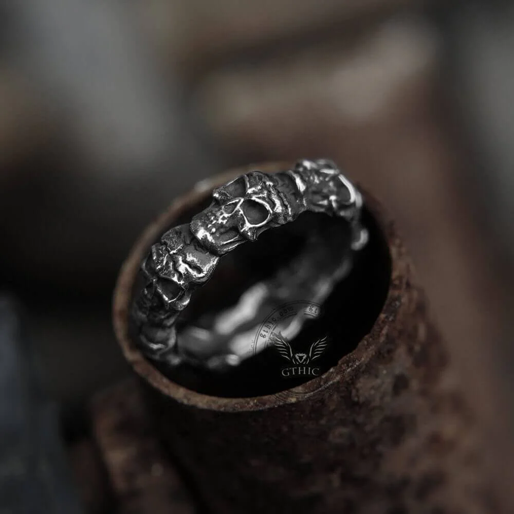 Surrounded Stainless Steel Skull Ring