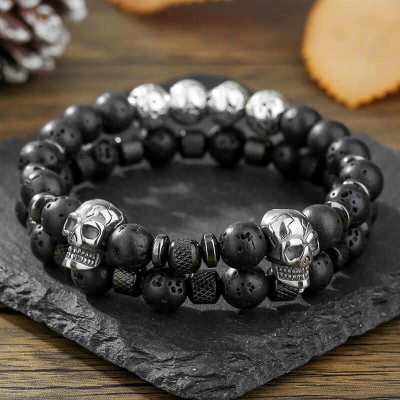 17833-vintage-stacking-stainless-steel-skull-beaded-bracelet-4.jpg Vintage Stacking Stainless Steel Skull Beaded Bracelet